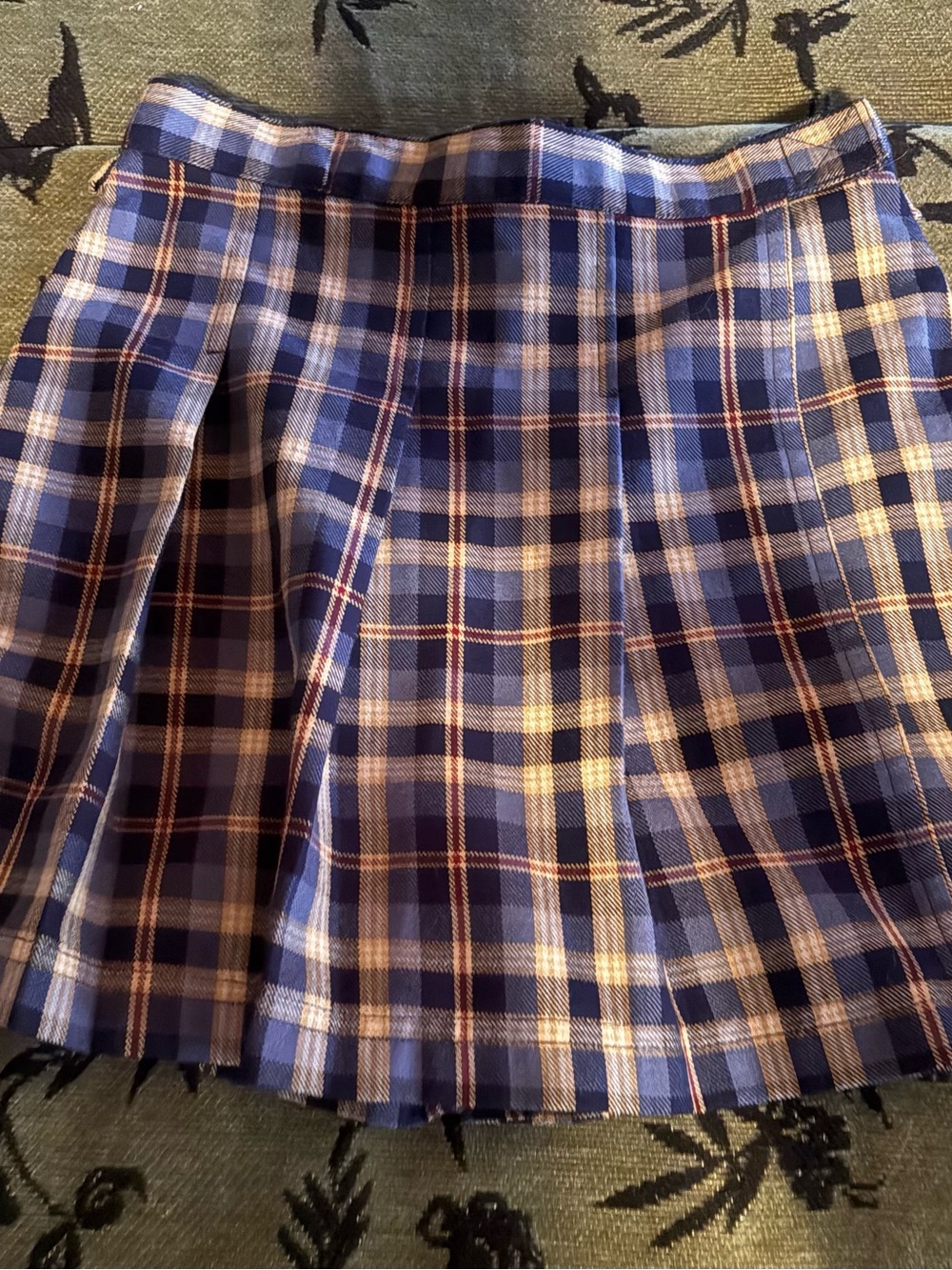Navy and Cream Pleated Plaid Skort